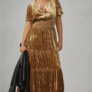Anthropologie Gold Velvet Somerset Maxi Dress - 1X - NWOT